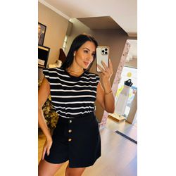 T-SHIRT LISTRADA OMBREIRA- PRETO - 2644 - DUQUESA STORE