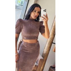 CROPPED COTELÊ HELOH MARROM - 2354 - DUQUESA STORE