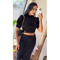 CROPPED COTELÊ HELOH PRETO - 2354 - DUQUESA STORE