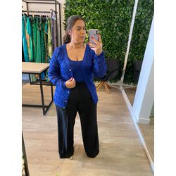 Twinset rendado com botão azul - 20240418 - Elegância Rouparia