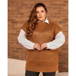 Colete tricô marrom amarelado - 202539391 - Elegância Rouparia