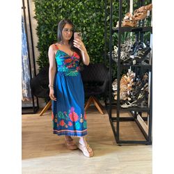 Cj. Cropped e Saia azul - 202400651 - Elegância Rouparia