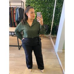 Camisa cropped viscolinho Verde - 20240029 - Elegância Rouparia
