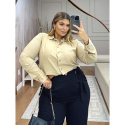 Camisa cropped viscolinho areia - 20240029 - Elegância Rouparia
