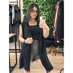 Colete franja preto - 20240167 - Elegância Rouparia