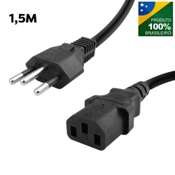Cabo de energia AC Tripolar 3 pinos - 1,5m - Condl... - Eletrônica Faria