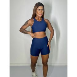 Conjunto Shorts Top Camiseta Marinho - ELLAS FIT