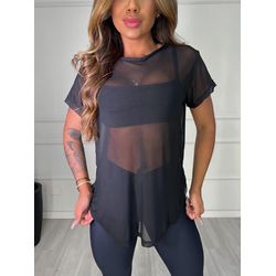 Camiseta Tule Longa Preta - ELLAS FIT