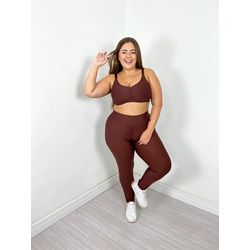 Conjunto Calça Top Alça Curvilíneas Marrom - ELLAS FIT