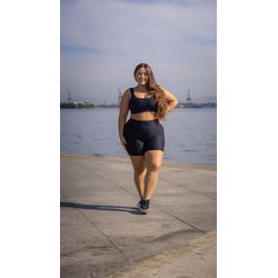 Conjunto Shorts Top Elástico Curvilíneas Preto - ELLAS FIT