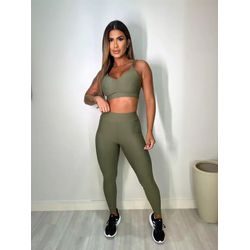 Conjunto Calça Top Alça Verde Militar - ELLAS FIT