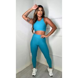 Conjunto Calça Top Camiseta Verde Jade - ELLAS FIT