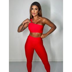Conjunto Calça Top Ombro Vermelho Apple - ELLAS FIT