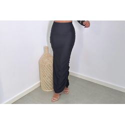 Saia Longa Drapeada Preta Closet - ELLAS FIT