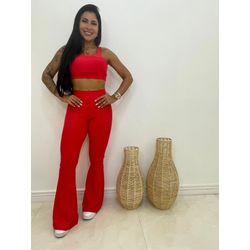 Conjunto Calça Flare Top Reto Vermelho Apple - ELLAS FIT