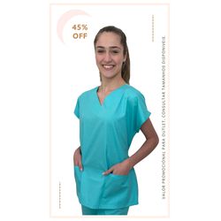  Scrub feminino tradicional de tricoline – Azul Água - Empório Materno