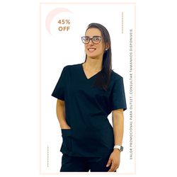  Scrub feminino tradicional de tricoline – Preto - Empório Materno