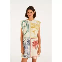 VESTIDO CURTO OMBREIRA ESTAMPADO BRASIL VINTAGE - Empório Isa