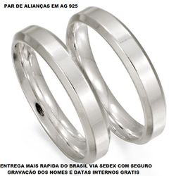PAR DE ALIANÇAS DE PRATA RETA CHANFRADA LISA - E10... - Enlace Alianças de ouro 18k