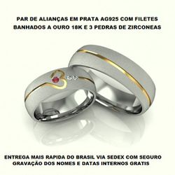 PARA DE ALIANÇAS DE PRATA COM BANHO DE OURO 18K E ... - Enlace Alianças de ouro 18k