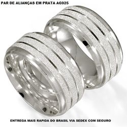 PARA DE ALIANÇAS DE PRATA RETA E FOSCA - E1013 - Enlace Alianças de ouro 18k