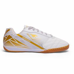 Chuteira Defender Futsal Adulto - Branca/Dourado - IBAL Esportivos