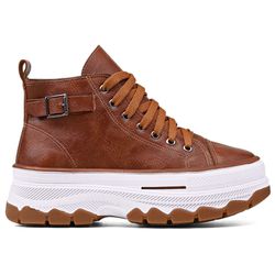 Tênis Cano Alto Courino Star Caramelo - Estalo Shoes