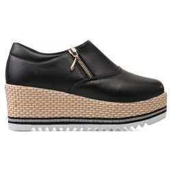 Tênis Plataforma Zíper Courino Preto - Estalo Shoes