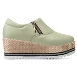 Tênis Plataforma Zíper Courino Verde Menta - Estalo Shoes