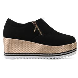 Tênis Plataforma Zíper Nobuck Preto - Estalo Shoes
