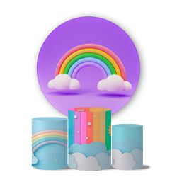 Kit Painel Cilindro Tema Arco Iris Infantil - 1850 - ESTAMPARIA NET 