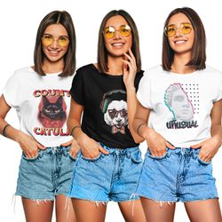 Kit 3 Camisetas T-shirts Feminina Baby Look MOD17 - 00028894E - ESTAMPARIA NET 
