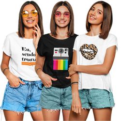 Kit 3 Camisetas T-shirts Feminina Baby Look MOD7 - 00028789E - ESTAMPARIA NET 