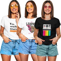 Kit 3 Camisetas T-shirts Feminina Baby Look MOD8 - 00028794E - ESTAMPARIA NET 