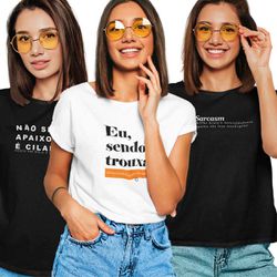 Kit 3 Camisetas T-shirts Feminina Baby Look Frases - 00028754E - ESTAMPARIA NET 