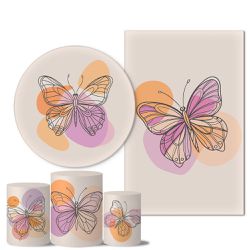 Trio Capas + Painéis Casado Tema Borboleta Abstrato - 1543 - ESTAMPARIA NET 