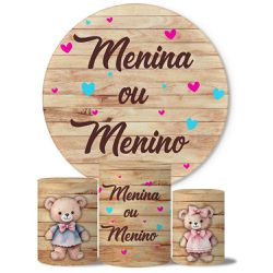 Trio Capas Cilindros + Painel Tema Menino ou Menina Veste Fácil - Chá Revelação 12 - ESTAMPARIA NET 