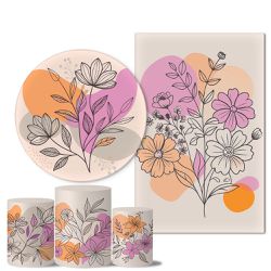 Trio Capas + Painéis Casado Tema Floral Abstrato - 1539 - ESTAMPARIA NET 