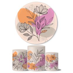 Kit Painel Cilindro Tema Floral Abstrato - 1539 - ESTAMPARIA NET 