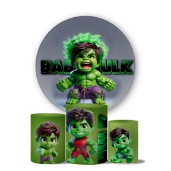 Trio Capas Cilindros + Painel Tema Hulk Baby - 1345 - ESTAMPARIA NET 