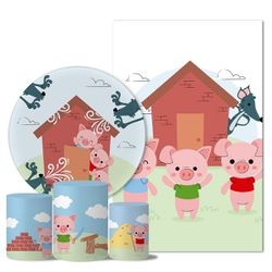  Kit Casado Veste Fácil Trio de Capas Cilindros + Painel Redondo + Painel Retangular Tema 3 Porquinhos - 9501 - ESTAMPARIA NET 