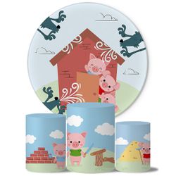 Trio de Capas Cilindros + Painel Veste Fácil Tema 3 Porquinhos - 9501 - ESTAMPARIA NET 