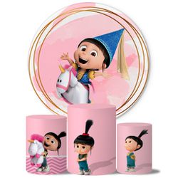 Trio Capas Cilindros + Painel Tema Agnes Meu Malvado Favorito Veste Fácil - 9524 - ESTAMPARIA NET 