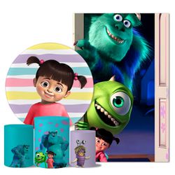  Kit Casado Veste Fácil Trio de Capas Cilindros + Painel Redondo + Painel Retangular Tema Boo Monstros SA - 9510 - ESTAMPARIA NET 