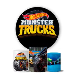 Trio Capas Cilindros + Painel Tema Hot Wheels Monster Trucks - 1255 - ESTAMPARIA NET 