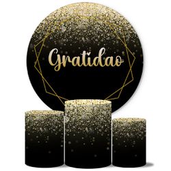 Trio Capas Cilindros + Painel Veste Fácil Gratidão Preto e Dourado - Preto e Dourado - ESTAMPARIA NET 