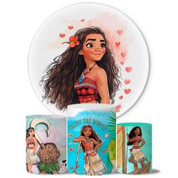 Trio Capas Cilindros + Painel Tema Moana Aquarela - 9594 - ESTAMPARIA NET 