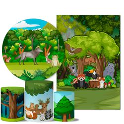 Kit Casado Veste Fácil Trio de Capas Cilindros + Painel Redondo + Painel Retangular Tema Bichinhos da Floresta - 7540 - ESTAMPARIA NET 