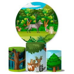 Trio de Capas Cilindros + Painel Veste Fácil Tema Bichinhos da Floresta - 7540 - ESTAMPARIA NET 