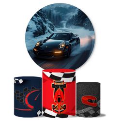 Trio de Capas Cilindros + Painel Veste Fácil Tema Carro de Corrida - 7532 - ESTAMPARIA NET 